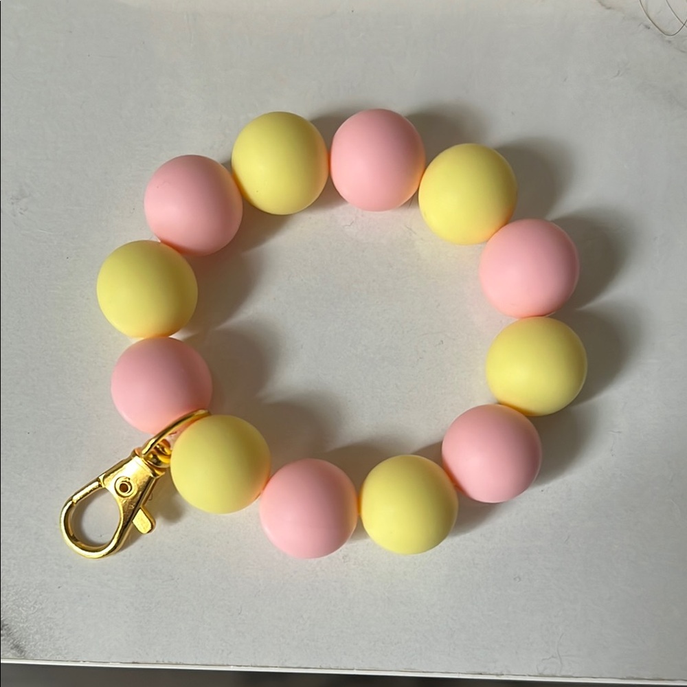 Pink and Yellow Beaded Bracelet with Gold Clasp